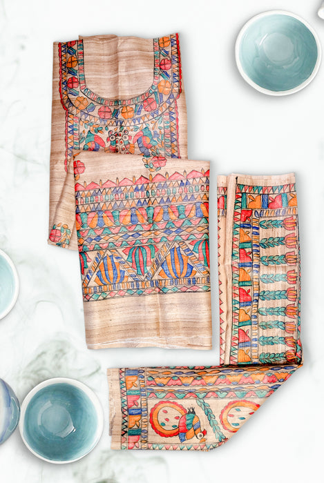 Madhubani Tussar | Handloom 2 Piece Suit | Hand Painted Heritage Art | Earth 4