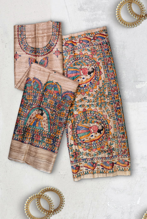 Madhubani Tussar | Handloom 2 Piece Suit | Hand Painted Heritage Art | Earth 9