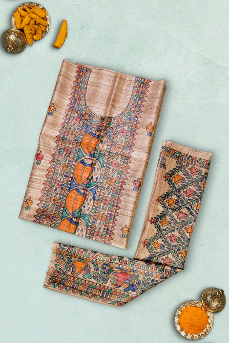 Madhubani Tussar | Handloom 2 Piece Suit | Hand Painted Heritage Art | Earth 7