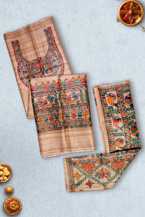 Madhubani Tussar | Handloom 2 Piece Suit | Hand Painted Heritage Art | Earth 8