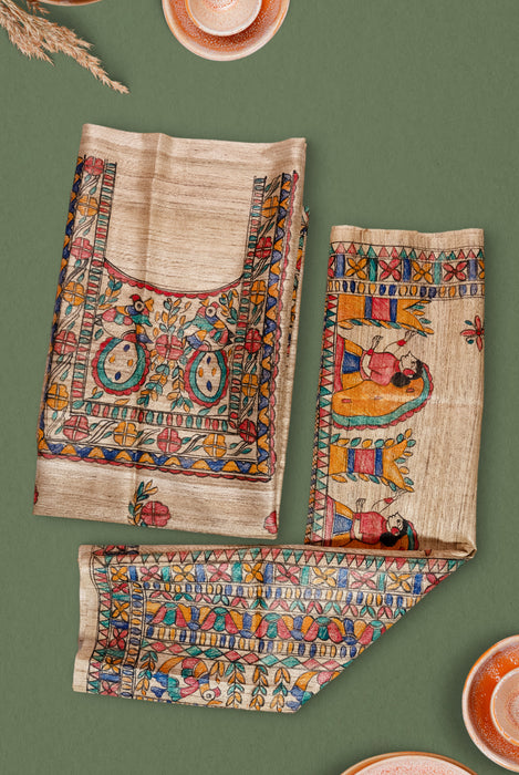 Madhubani Tussar | Handloom 2 Piece Suit | Hand Painted Heritage Art | Earth 2