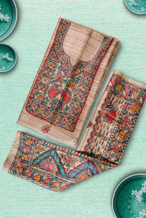 Madhubani Tussar | Handloom 2 Piece Suit | Hand Painted Heritage Art | Earth 1