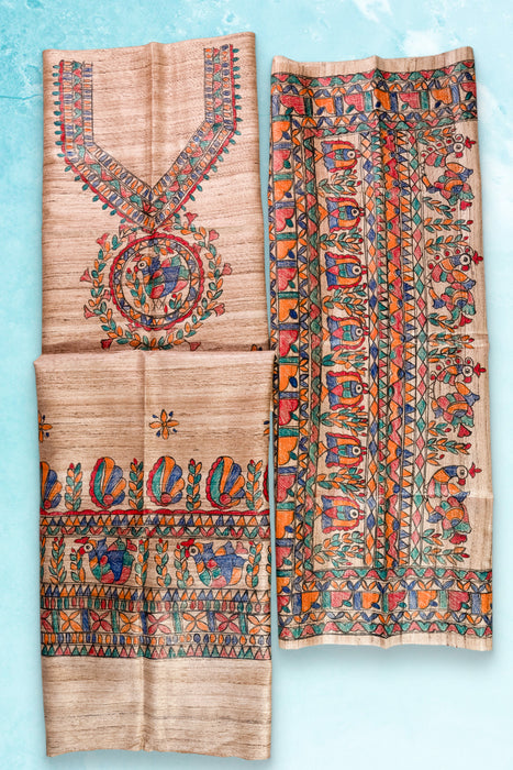 Madhubani Tussar | Handloom 2 Piece Suit | Hand Painted Heritage Art | Earth 3