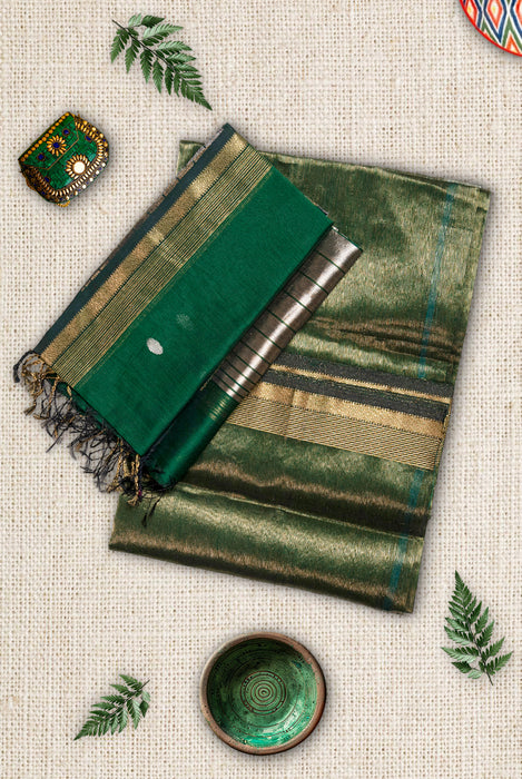 Maheshwari Silk | Handloom 2 Piece Suit | Booti Work with Katan Dupatta