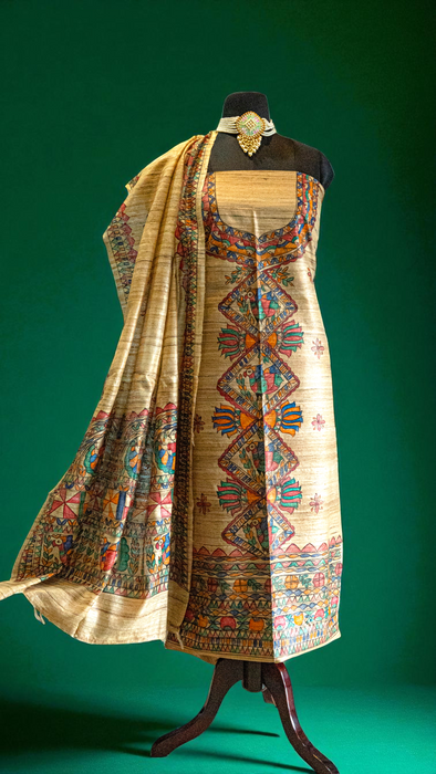 Madhubani Tussar | Handloom 2 Piece Suit | Hand Painted Heritage Art | Earth 10
