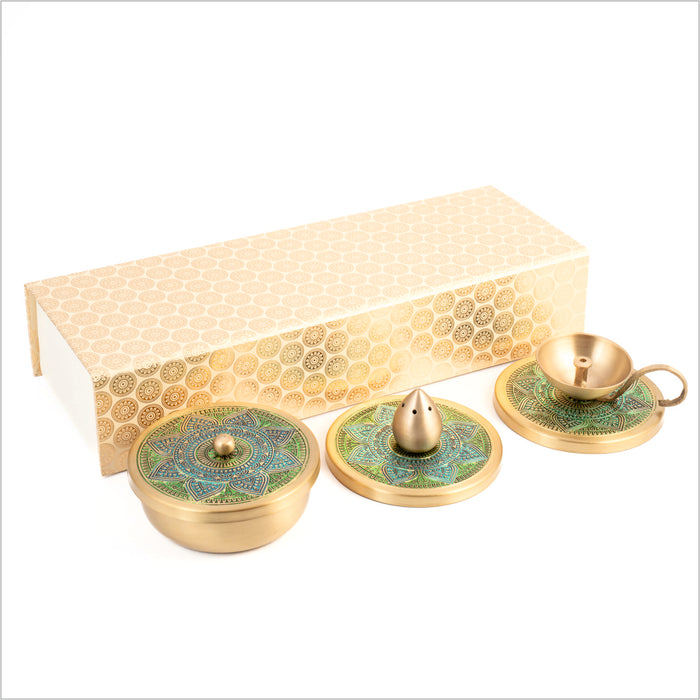 GIFT BOX : VRINDA DIYA + INCENSE HOLDER + MUTLI PURPOSE CONTAINER