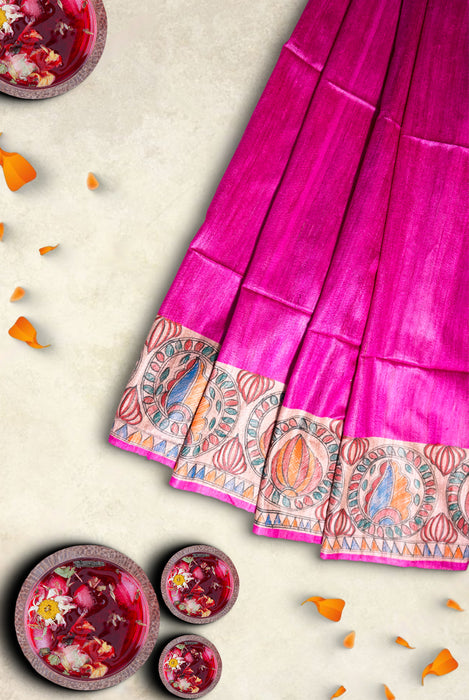 Madhubani Tussar | Handloom Saree | Hand Painted Heritage Art