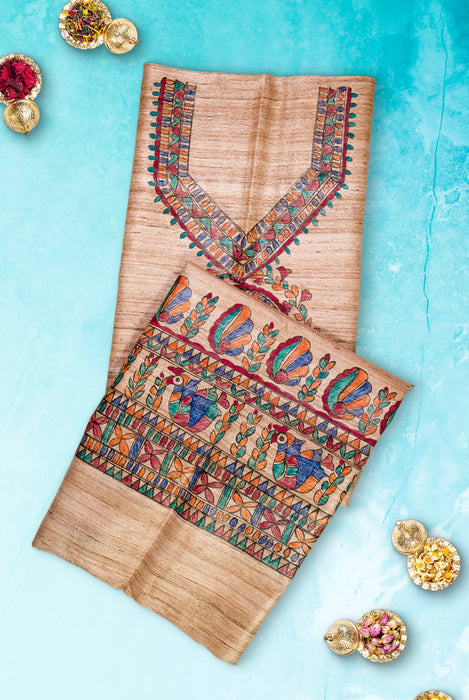 Madhubani Tussar | Handloom 2 Piece Suit | Hand Painted Heritage Art | Earth 3