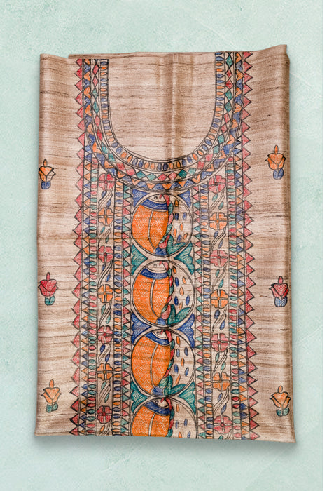 Madhubani Tussar | Handloom 2 Piece Suit | Hand Painted Heritage Art | Earth 7