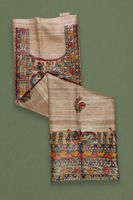 Madhubani Tussar | Handloom 2 Piece Suit | Hand Painted Heritage Art | Earth 2