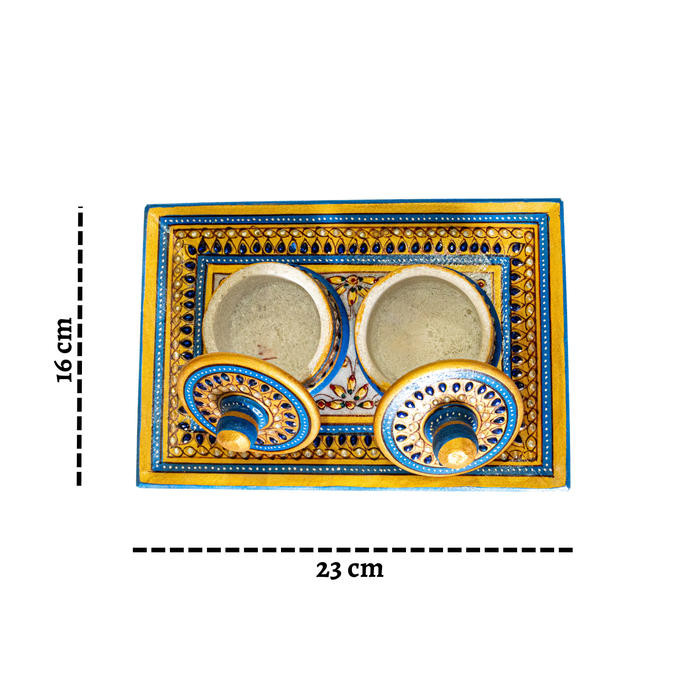 Blue Handcrafted Marble Dryfruit, Condiments, Snacks Serving Tray and Box (One Set)