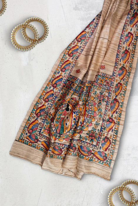 Madhubani Tussar | Handloom 2 Piece Suit | Hand Painted Heritage Art | Earth 9