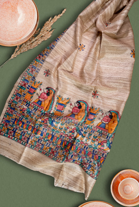 Madhubani Tussar | Handloom 2 Piece Suit | Hand Painted Heritage Art | Earth 2