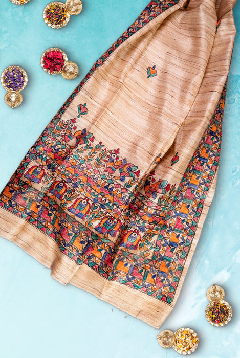 Madhubani Tussar | Handloom 2 Piece Suit | Hand Painted Heritage Art | Earth 3