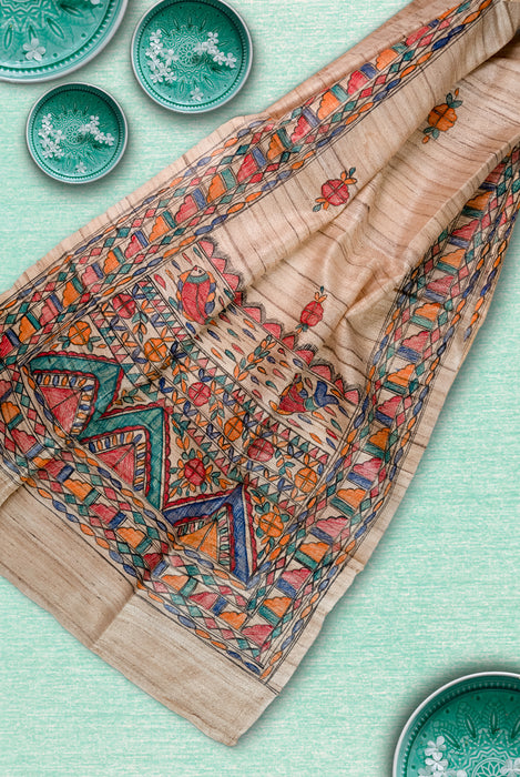 Madhubani Tussar | Handloom 2 Piece Suit | Hand Painted Heritage Art | Earth 1