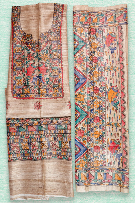 Madhubani Tussar | Handloom 2 Piece Suit | Hand Painted Heritage Art | Earth 1