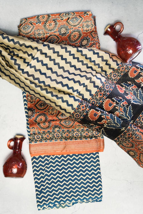 Ajrakh Block Print | Handloom 3 Piece Suit | Chanderi Cotton Silk