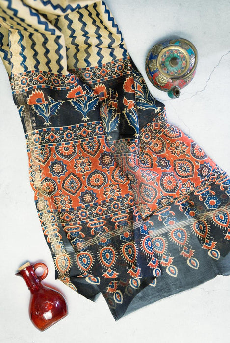 Ajrakh Block Print | Handloom 3 Piece Suit | Chanderi Cotton Silk