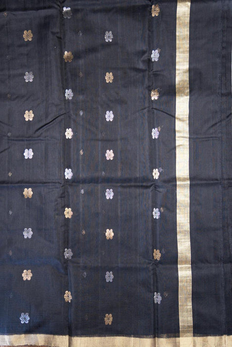 Timeless Black Rose Chanderi Cotton Silk Suit with Booti Work