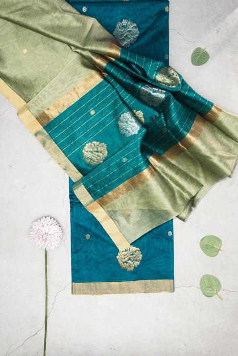 Graceful Bottle Green Chanderi Cotton Silk Suit with Zari Booti