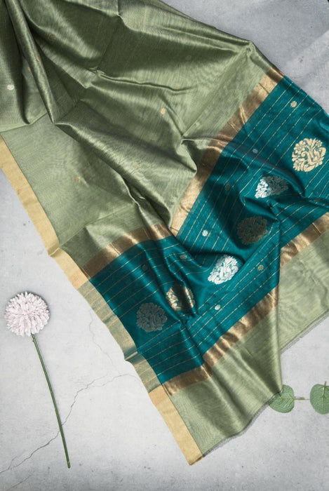 Graceful Bottle Green Chanderi Cotton Silk Suit with Zari Booti