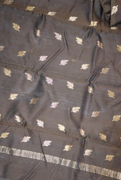 Elegant Brown Chanderi Cotton Silk Suit with Gold Booti Work