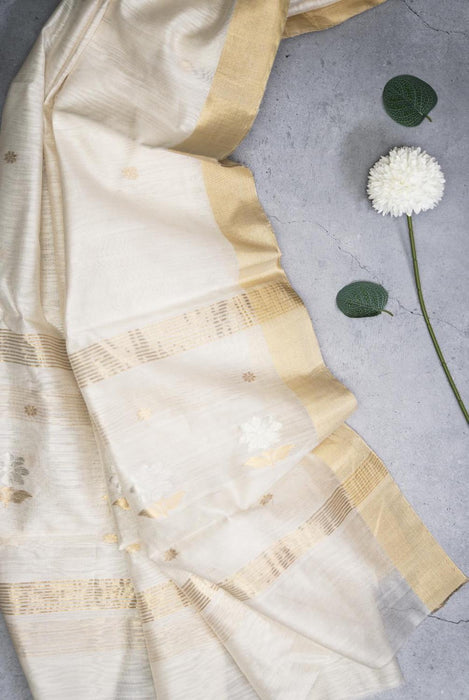 Elegant Ivory Chanderi Cotton Silk Suit with Booti Work and Zari