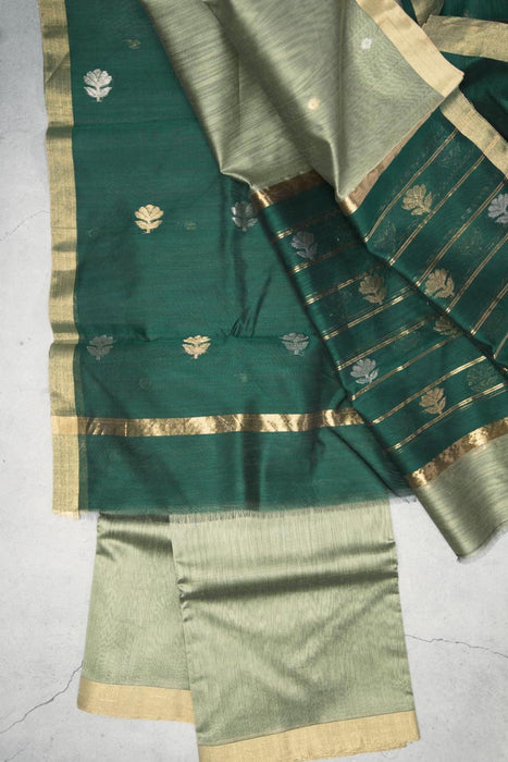 Stunning Olive and Bottle Green Chanderi Cotton Silk Suit with Booti Work