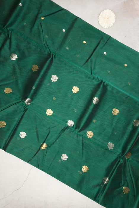 Stunning Olive and Bottle Green Chanderi Cotton Silk Suit with Booti Work