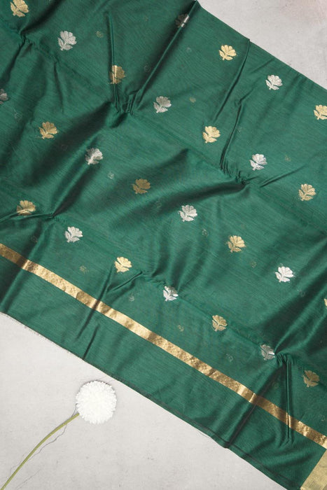 Stunning Olive and Bottle Green Chanderi Cotton Silk Suit with Booti Work