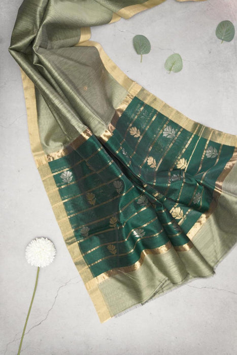 Stunning Olive and Bottle Green Chanderi Cotton Silk Suit with Booti Work