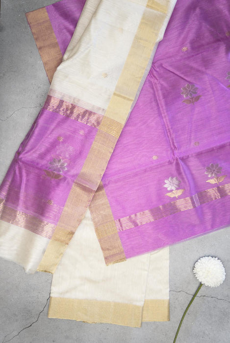 Regal Purple Chanderi Cotton Silk Suit with Zari Booti Work