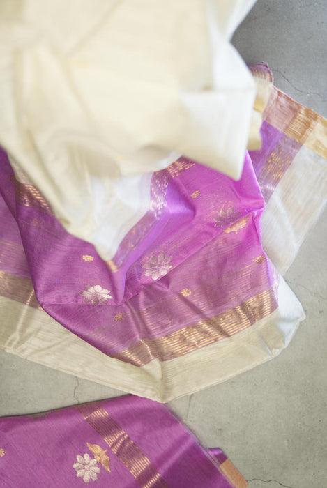 Regal Purple Chanderi Cotton Silk Suit with Zari Booti Work