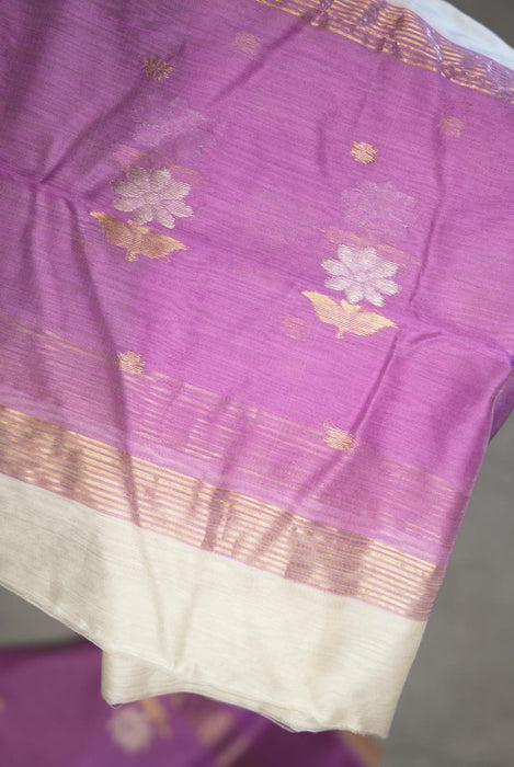 Regal Purple Chanderi Cotton Silk Suit with Zari Booti Work