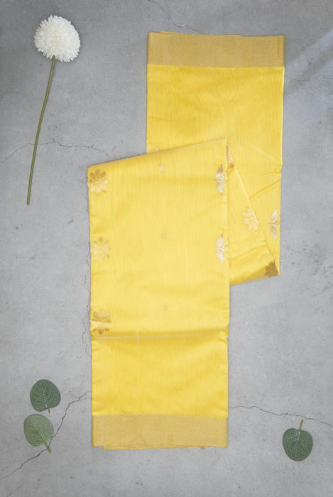 Bright Yellow Chanderi Cotton Silk 3-Piece Suit with Zari Booti