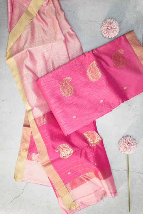 Vibrant Pink Chanderi Cotton Silk Suit with Intricate Booti Work