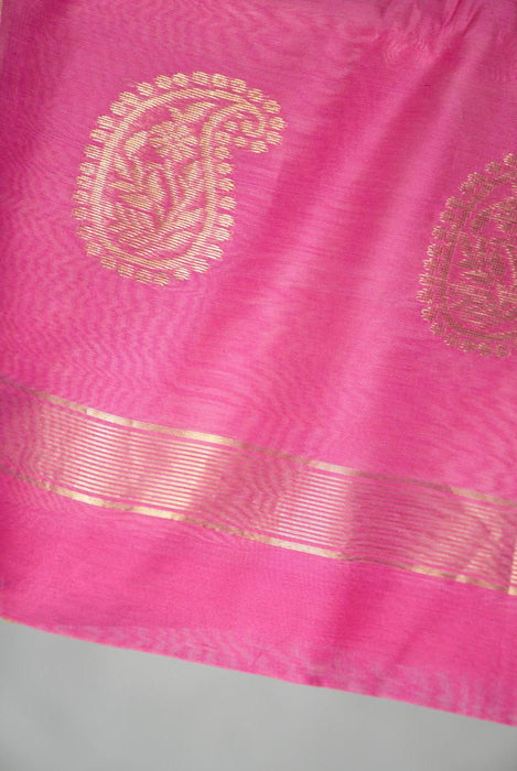 Vibrant Pink Chanderi Cotton Silk Suit with Intricate Booti Work