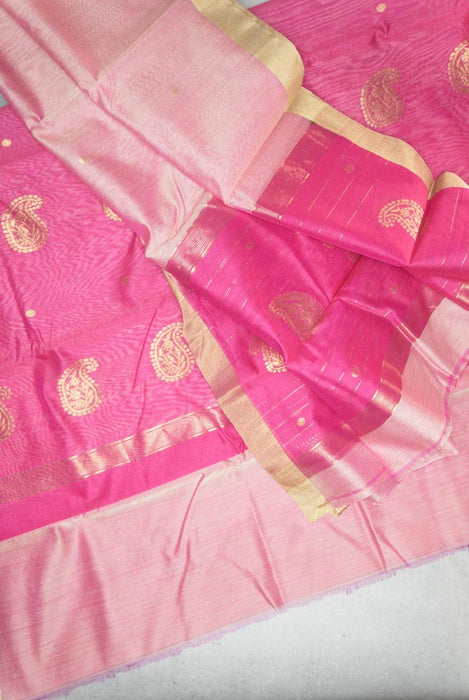 Vibrant Pink Chanderi Cotton Silk Suit with Intricate Booti Work