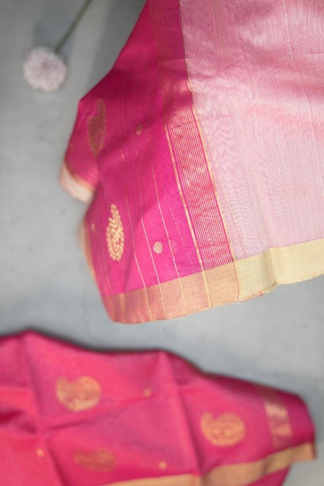 Vibrant Pink Chanderi Cotton Silk Suit with Intricate Booti Work