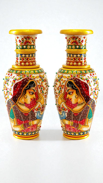 Handcrafted Marble Vase with Pink Bani Thani design (Single piece)