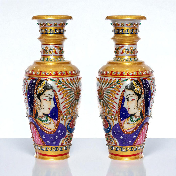 Handcrafted Marble Vase with Purple Bani Thani design (Single Piece)