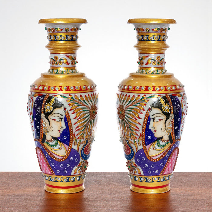 Handcrafted Marble Vase with Purple Bani Thani design (Single Piece)