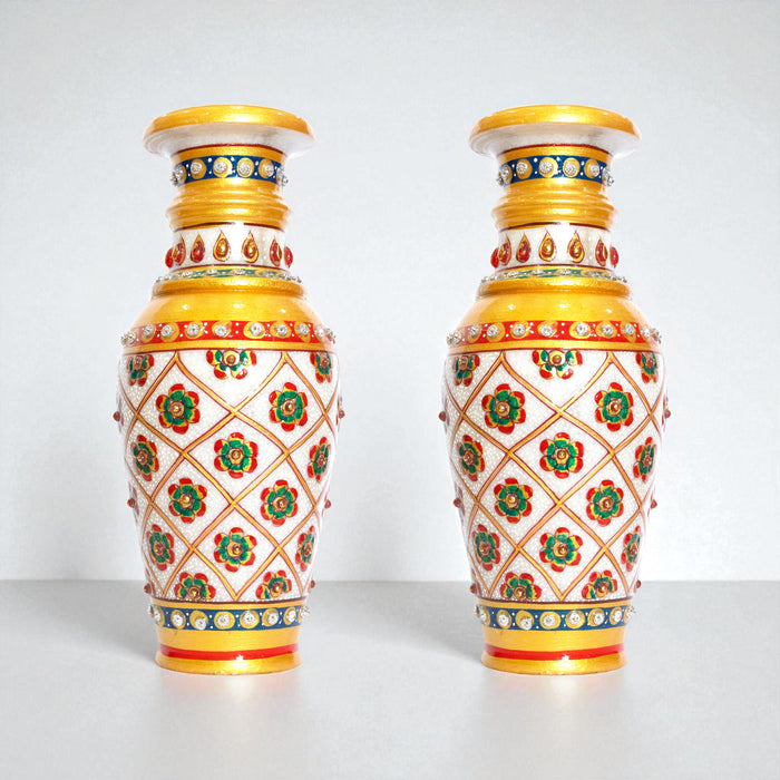 Handcrafted Marble Vase with Floral Netted design (Single Piece)