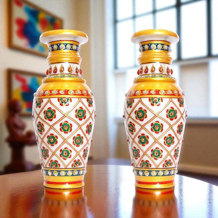 Handcrafted Marble Vase with Floral Netted design (Single Piece)