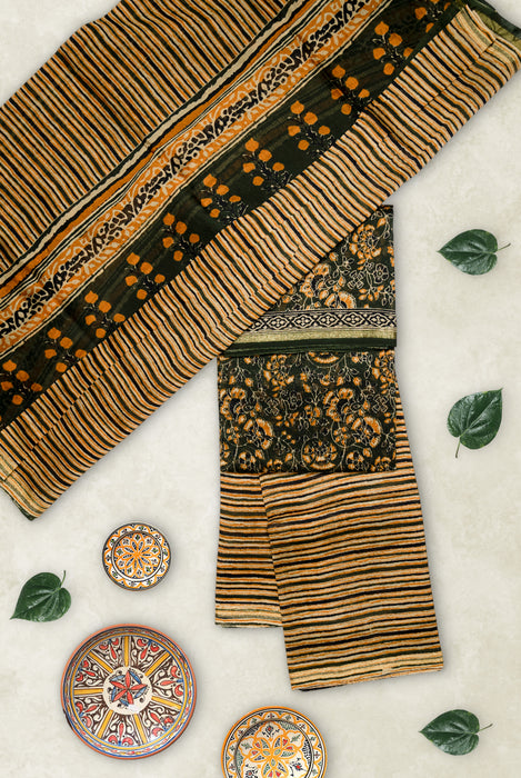 Ajrakh Block Print | Handloom 3 Piece Suit | Chanderi Cotton Silk