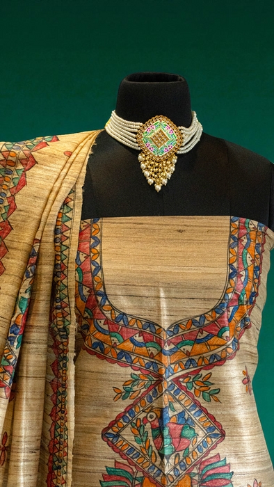Madhubani Tussar | Handloom 2 Piece Suit | Hand Painted Heritage Art | Earth 10