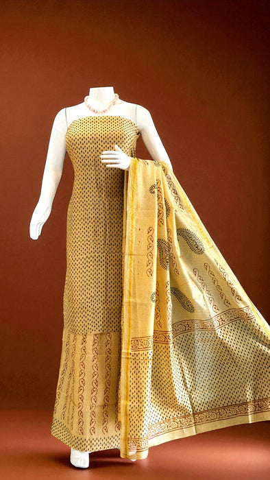 Kalamkari | Handloom 3 Piece Suit | Chanderi Silk with Gold Border