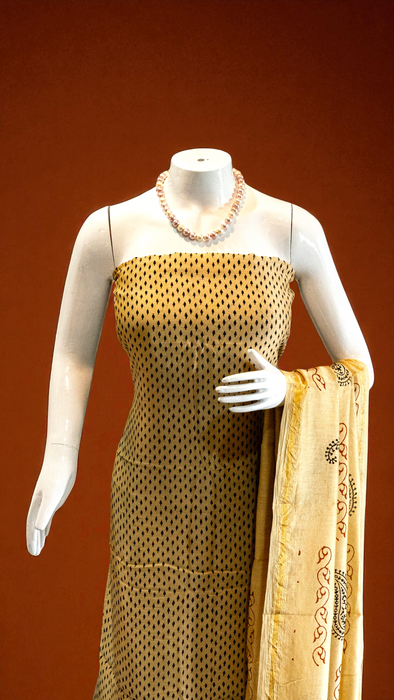 Kalamkari | Handloom 3 Piece Suit | Chanderi Silk with Gold Border