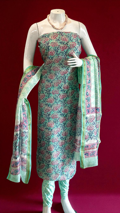 Kalamkari | Handloom 3 Piece Suit | Maheshwari Cotton Silk