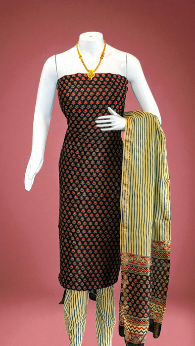 Ajrakh Block Print | Handloom 3 Piece Suit | Chanderi Cotton Silk